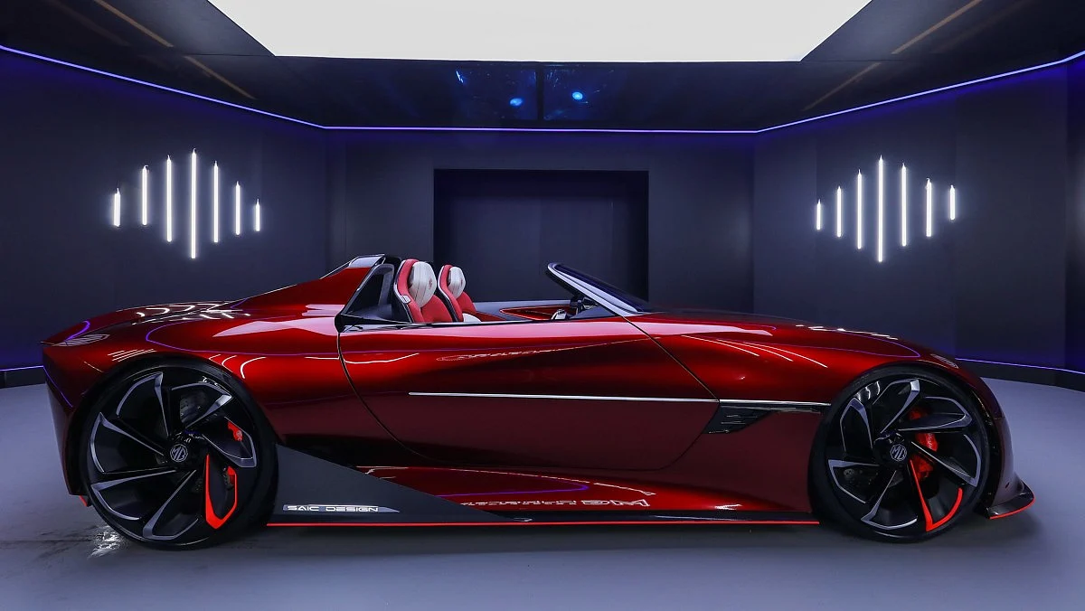 Thin LED strip surrounds the car down the flanks