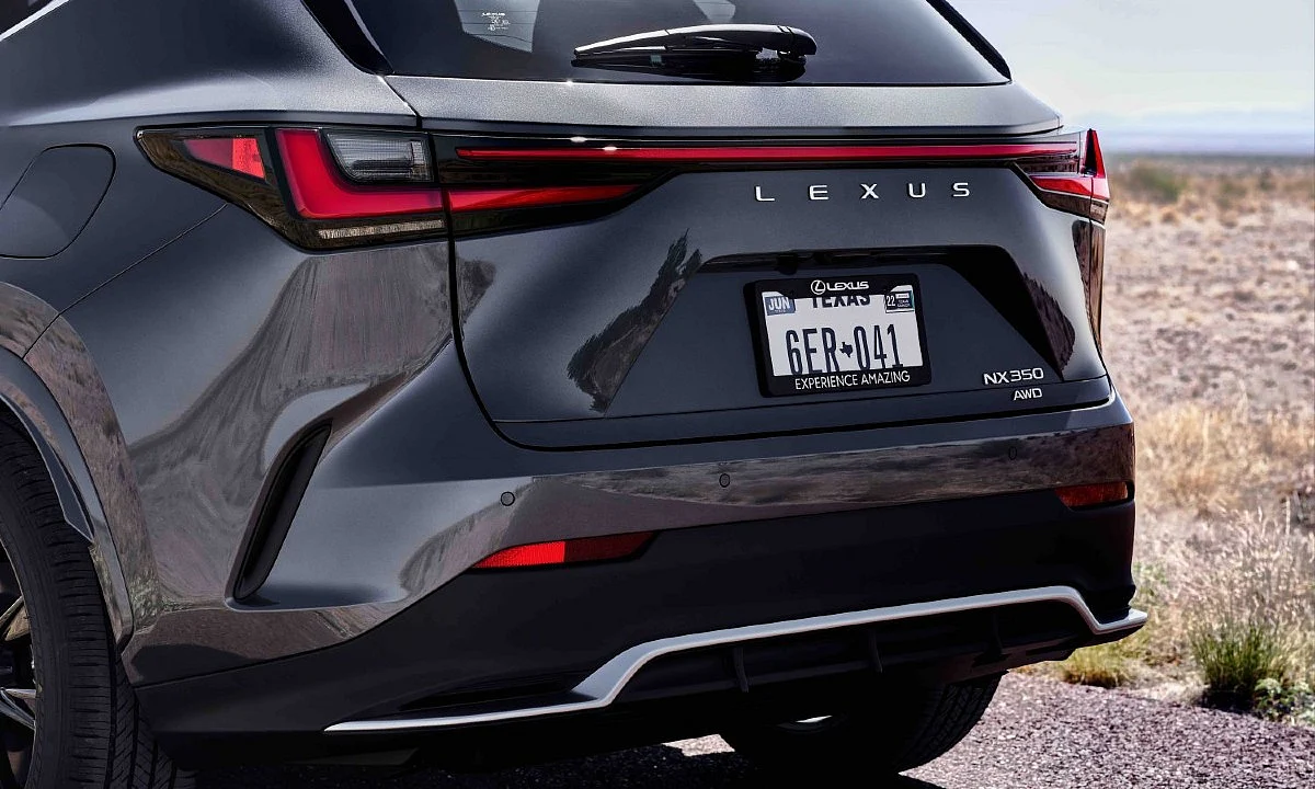 The new Lexus logo and combination tail lamps