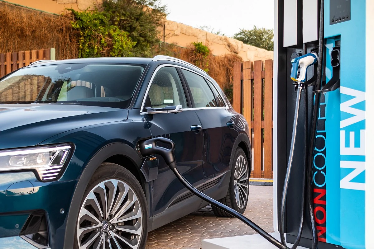 The e-tron can be charged with either a 11kW AC charger or a 150kW DC fast charger