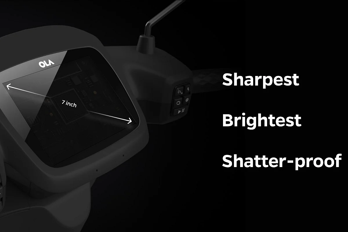 A 7-inch touchscreen on the Ola S1 controls a variety of functions, including navigation