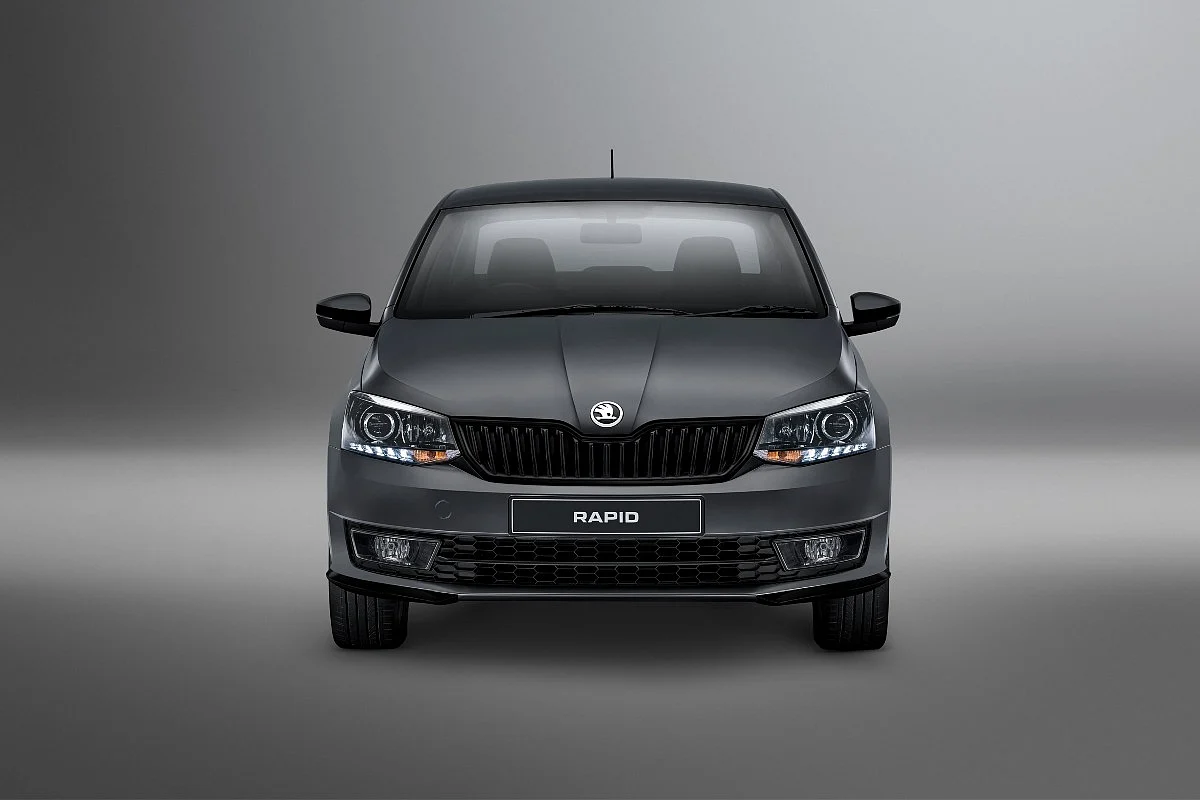 The Skoda Rapid Matte Limited Edition gets a glossy black front grille and a front lip in the carbon steel matte colour