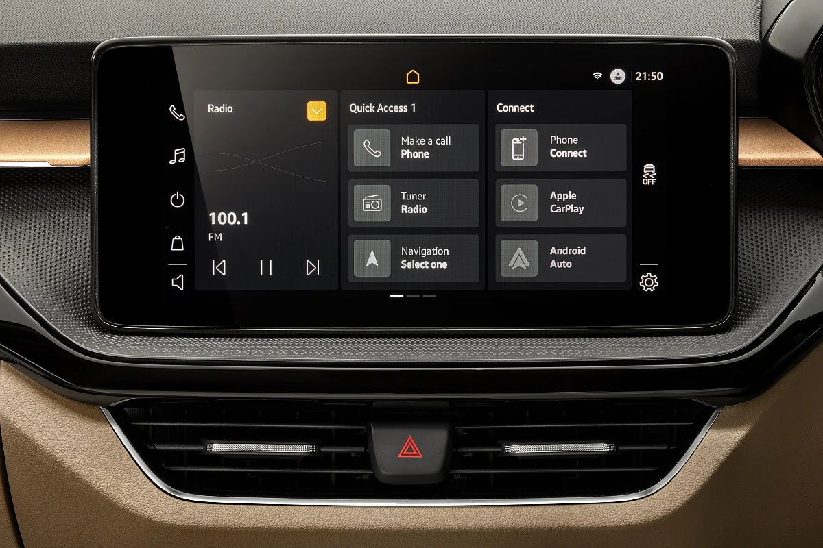 The Slavia's 10-inch touchscreen infotainment system is similar to the one on the Kushaq