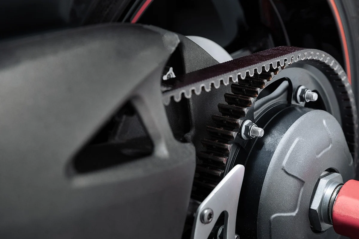 The Triumph TE-1 prototype receives a belt drive