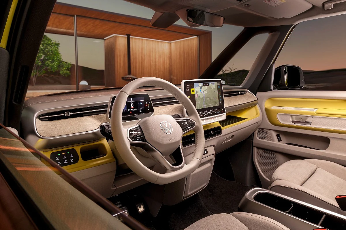 The interiors make use of synthetic recyclable materials