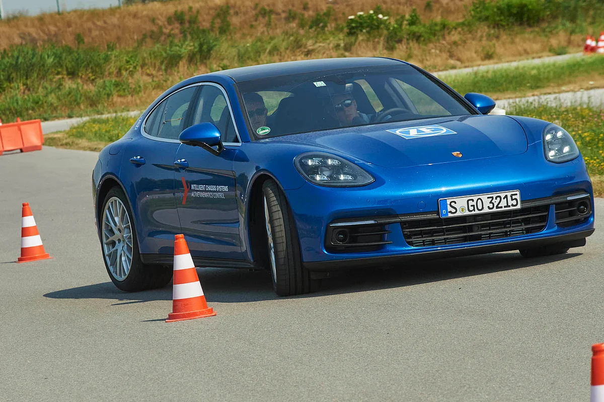 The Panamera Turbo’s rear steer in action on a slalom course