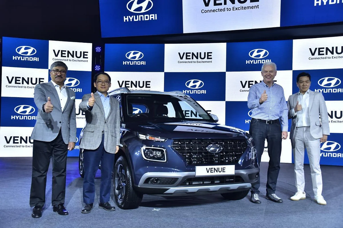(L-R) Vikas Jain, national sales head, Hyundai Motor India Limited, SS Kim, MD & CEO, Hyundai Motor India Ltd, Albert Biermann, president, head of R&D Division, Hyundai Motor Company and SY Lee, senior vice president, head of Hyundai Global Design centre,