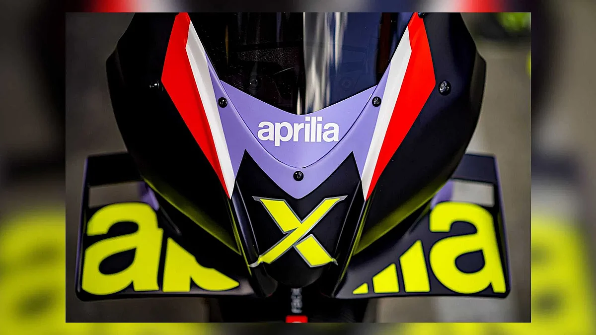 A close up of the front end of the Tuono V4 X