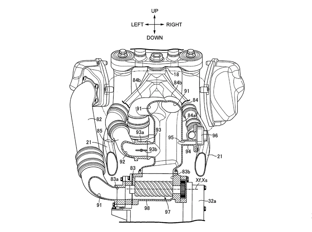 Cross-section schematic of the supercharger viewed from the rear