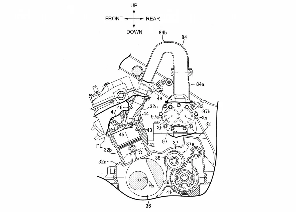 Side section showing the supercharger along with the port injector