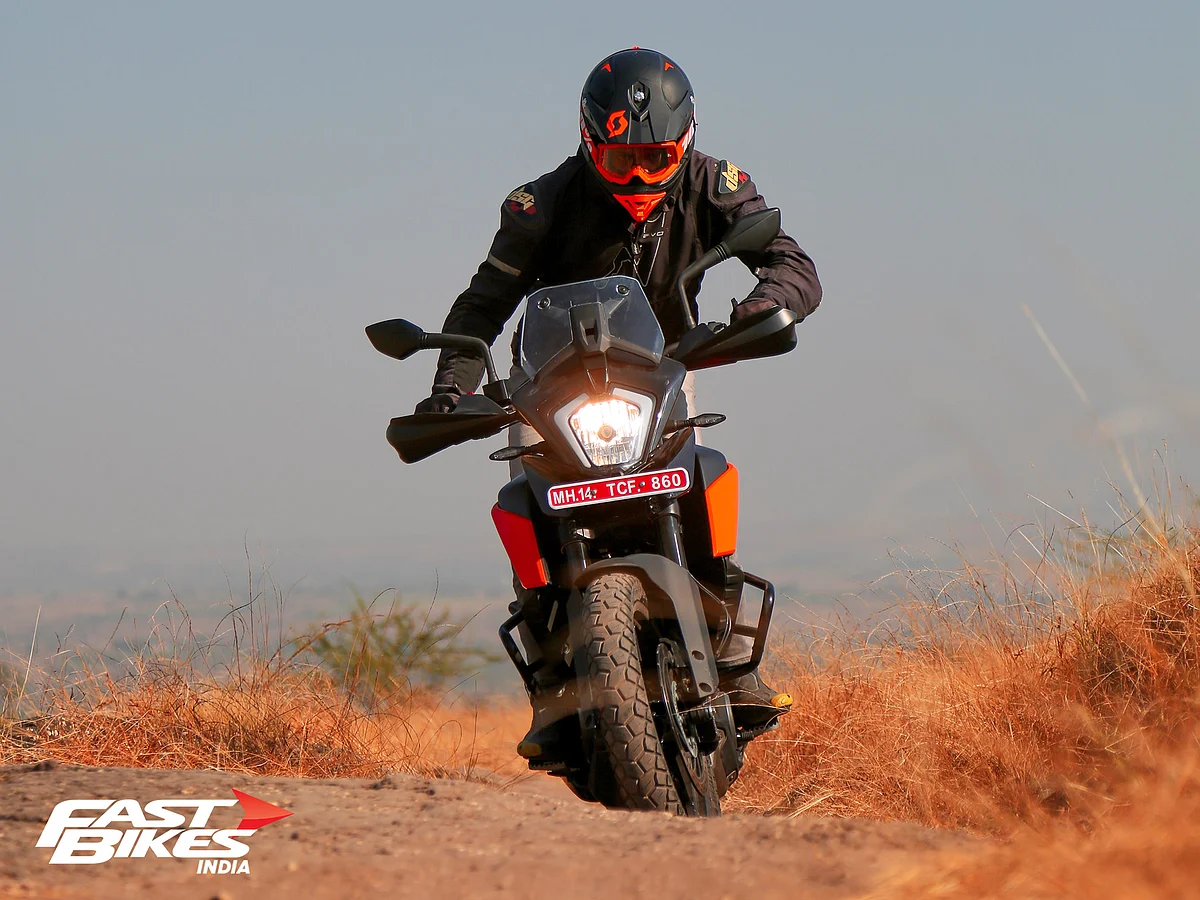The standing-up riding position is awkward though with slightly forward placed footpegs