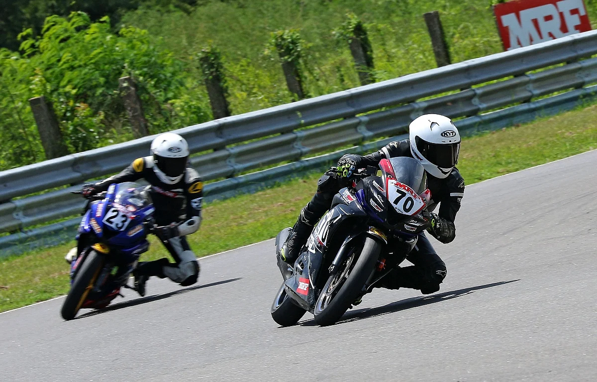Anfal (70) was trailing the Allwin for most of the race but managed to overtake the Sparks Racing rider in the final few corners of the race.