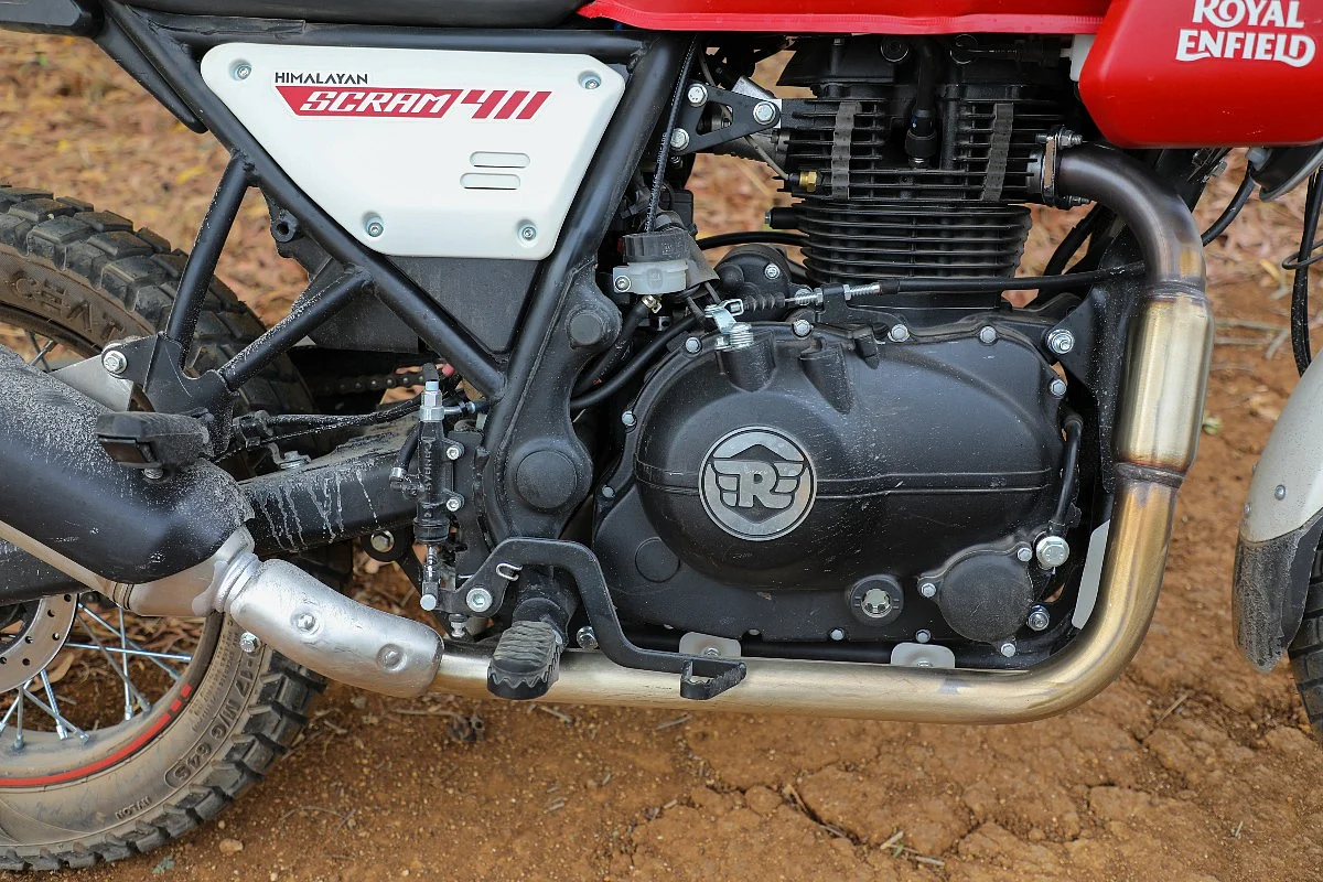 <div class="paragraphs"><p>Powering the Scram 411 is the same 411cc air-cooled powertrain from the Himalayan</p></div>