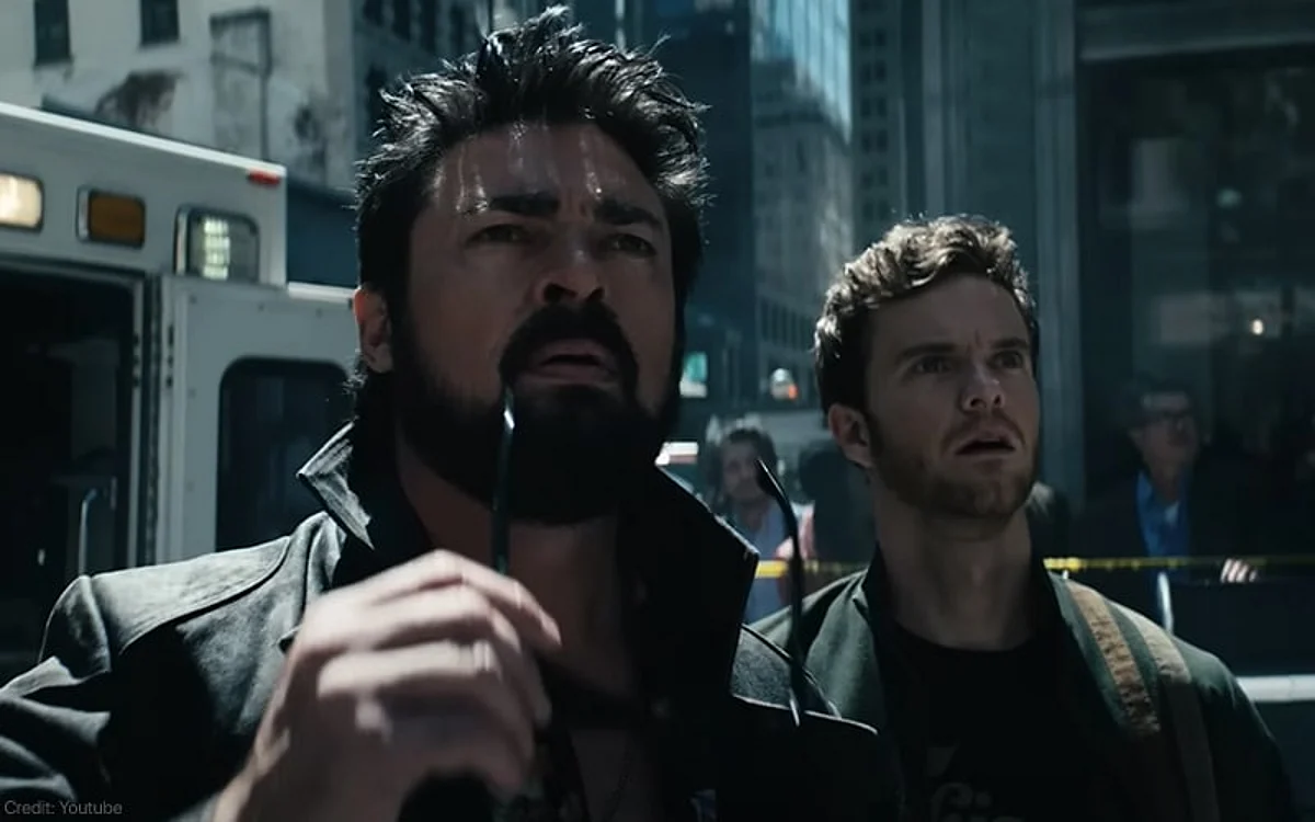 Billy Butcher (Karl Urban) and Hughie (Jack Quaid) in The Boys season 3.