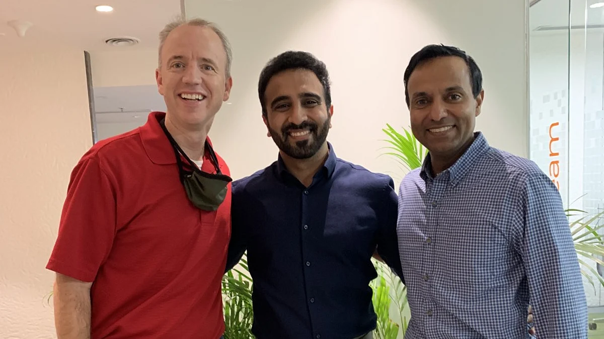 Left to Right - Ryan Mertes, chief solutions officer Dairy.com, Samarth Setia, CEO & co-founder, Mr Milkman, Harjot Sachdeva, operating partner Banneker Partners