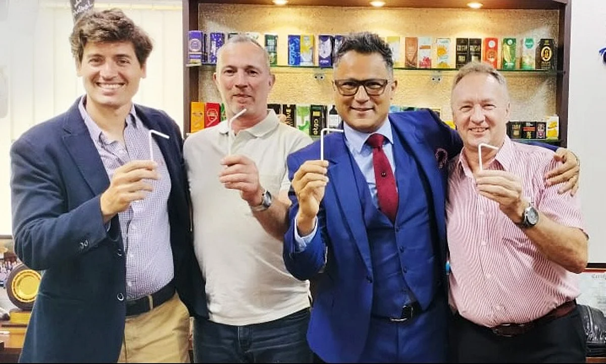 R to L: Terry Lock, Tembo; Ashwani Kumar Sharma, Aseptic Liquid Packaging UFlex; Harro Hokse, Tembo; Martin Grandjean, Tembo