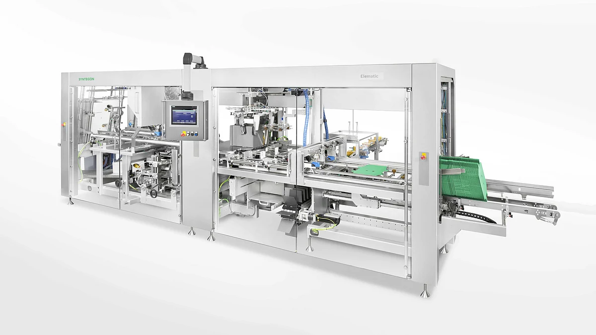 Syntegon developed and tested the TÜV-certified methodology for CO2 calculation with the Elematic 3001 case packer from its food portfolio.