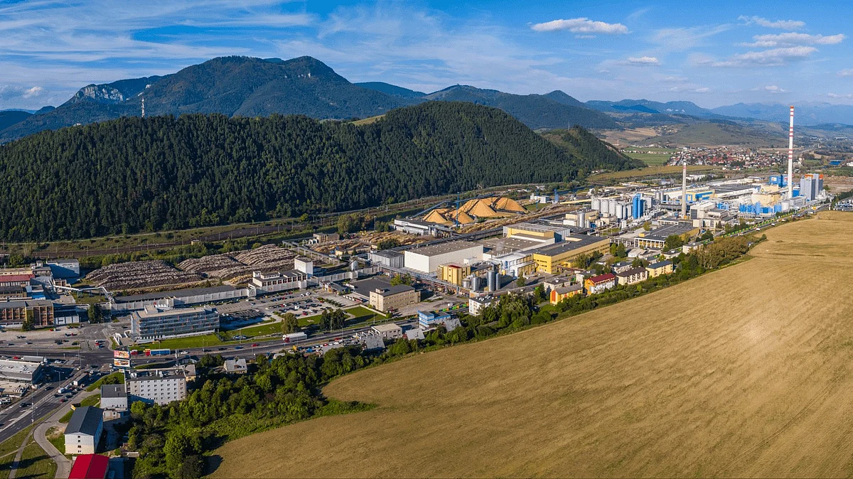 Aerial view of Mondi SCP in Ružomberok (Slovakia);