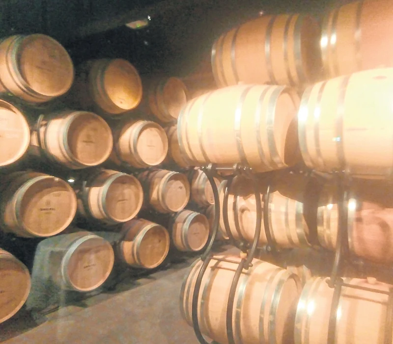 The wine barrel cellar at Zweifel Wine