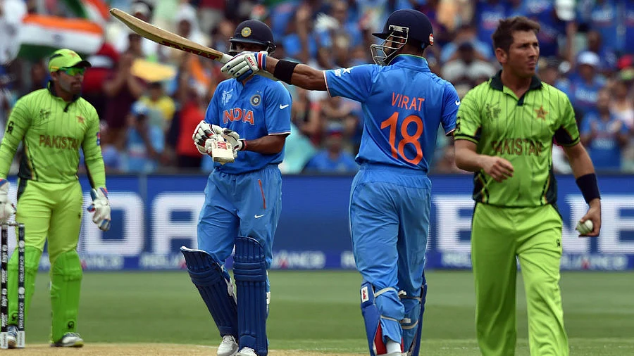 Virat Kohli scoring a hundred against the Pakistan in the 2015 World Cup