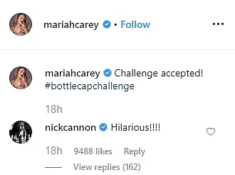 Nick Cannon comments 'Hilarious' on ex-wife Mariah Carey's bottle cap challenge video