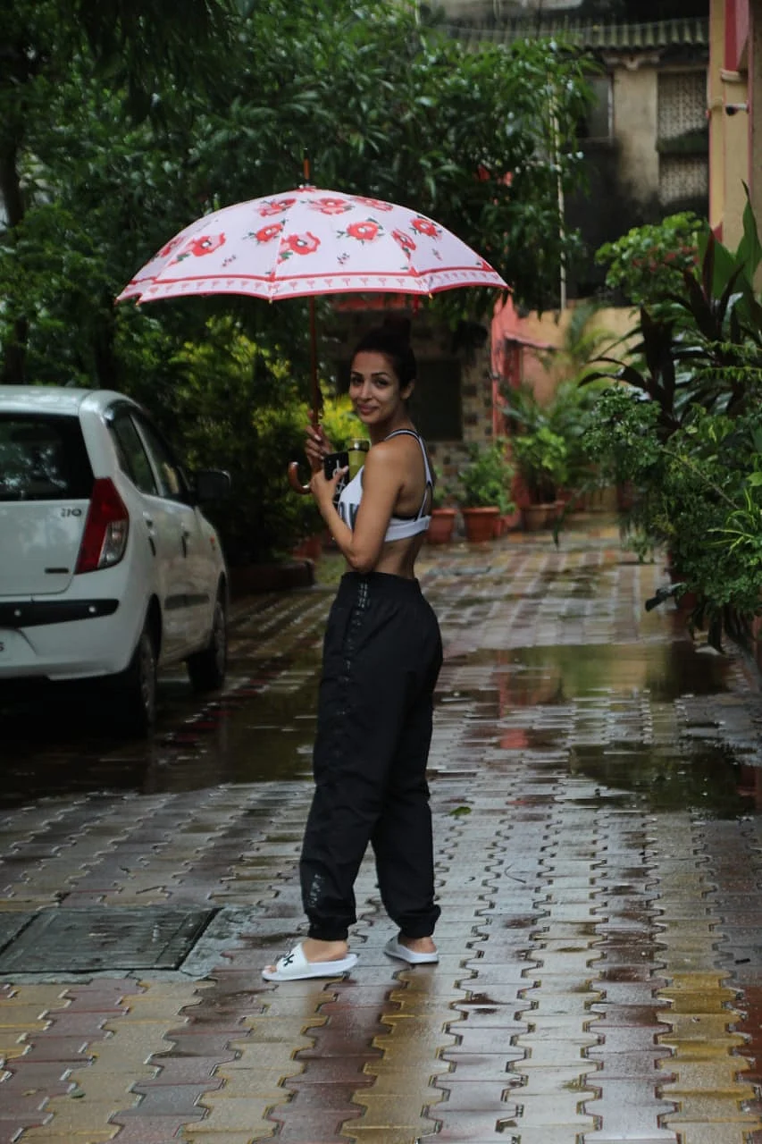 Malaika Arora Khan after returning from Delhi headed out for gym session on a rainy saturday
