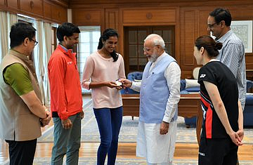 PM Narendra Modi: India’s pride, a champion who has brought home a Gold and lots of glory. Happy to have met PV Sindhu. Congratulated her and wished her the very best for her future endeavours.