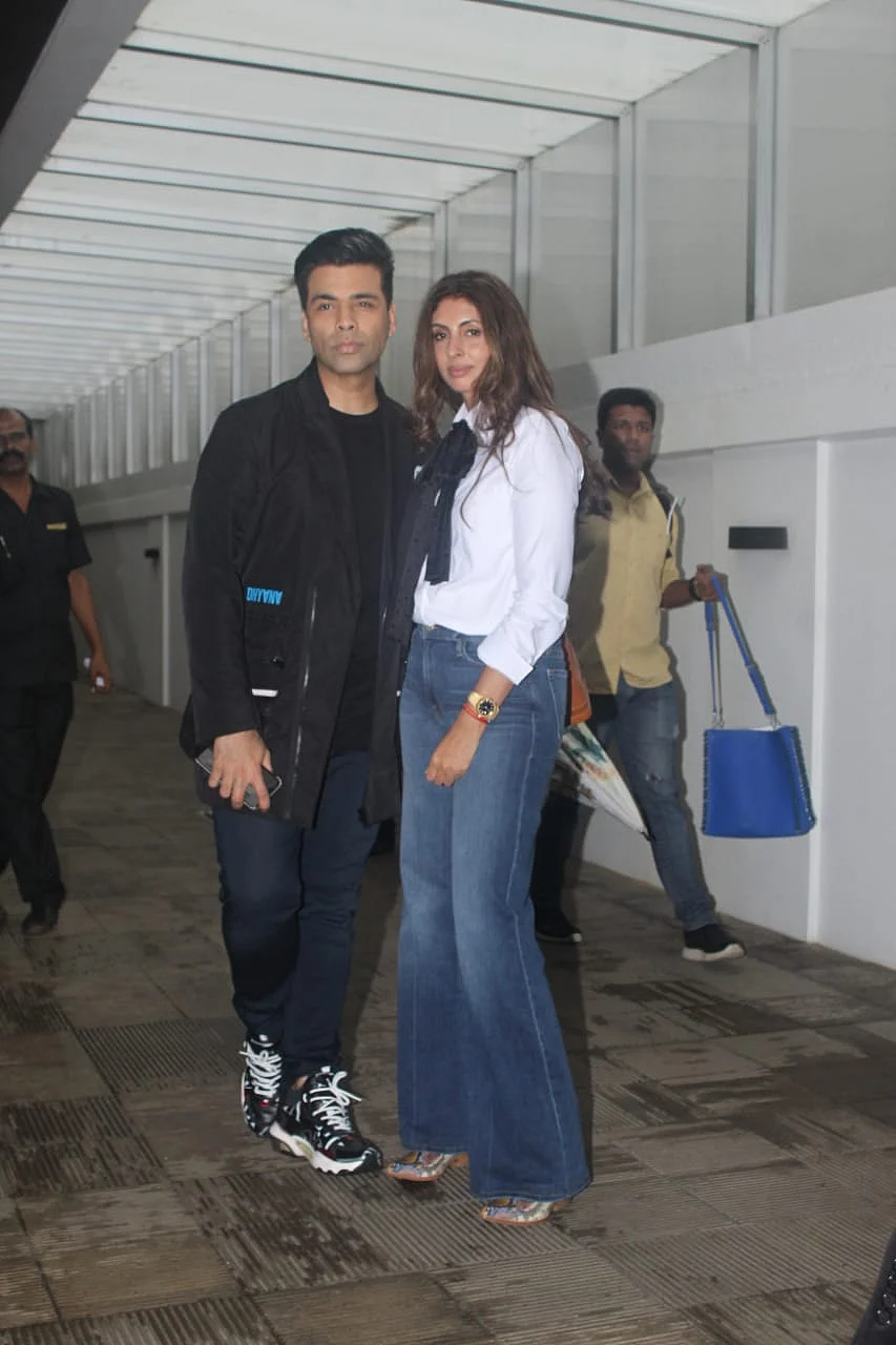 Filmmaker Karan Johar was snapped in all black with Shweta Bachchan at Hakkasan in Bandra.