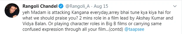 Taapsee Pannu’s spat with Rangoli Chandel intensifies; claims she is not worthy of praise