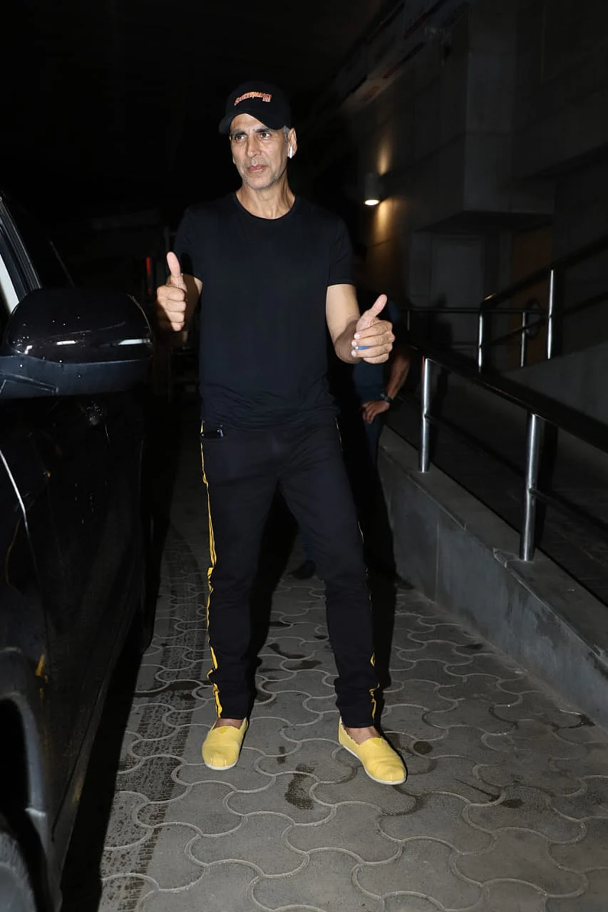 Akshay Kumar gearing up for Mission Mangal dropped by at the film's screening last night.