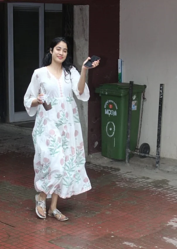 Jhanvi Kapoor was snapped in all white floral dress as she headed back home after a Pilates session