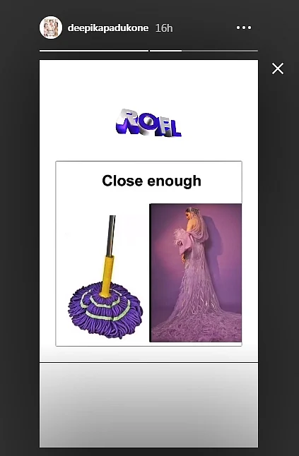 Deepika Padukone shares meme comparing her purple outfit to a mop