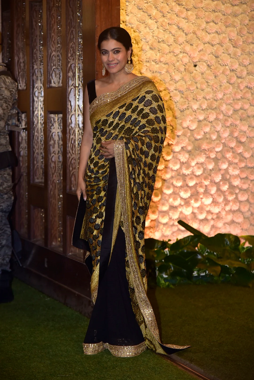 Kajol donned a Golden black saree at the Ambani's Ganpati festivaties