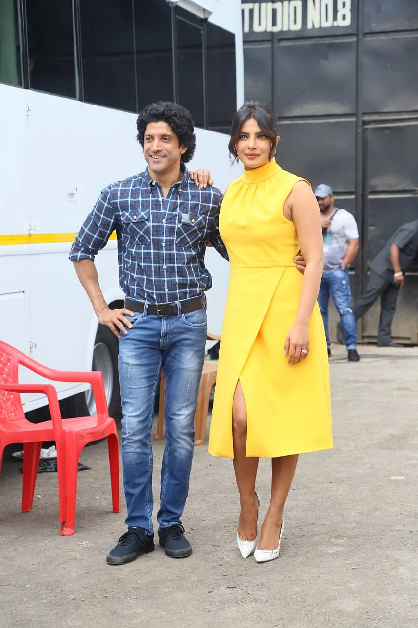 Priyanka Chopra Jonas with Farhan Akhtar at the promotion of 'The Sky Is Pink'.