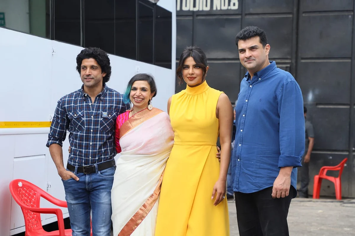 Priyanka Chopra Jonas with the tea of 'The Sky Is Pink' for promotions.
