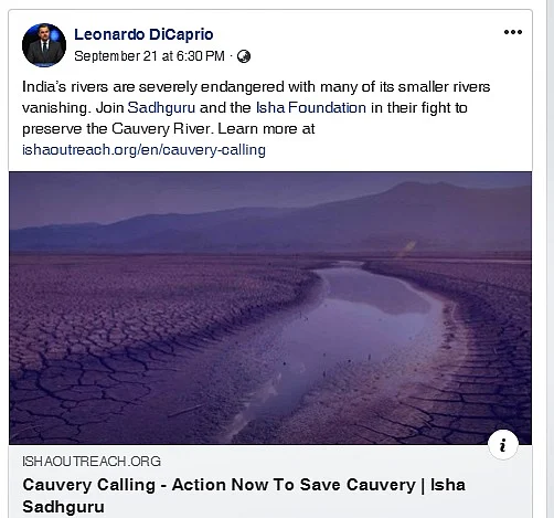 Leonardo DiCaprio supports 'Cauvery Calling' initiated by Sadhguru