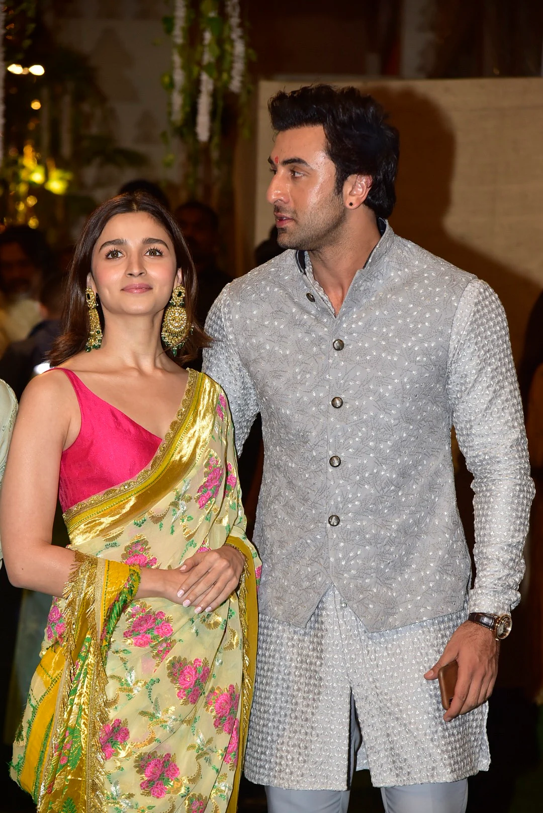 Alia Bhatt and Ranbir at the Ambani's posing for the shutterbugs
