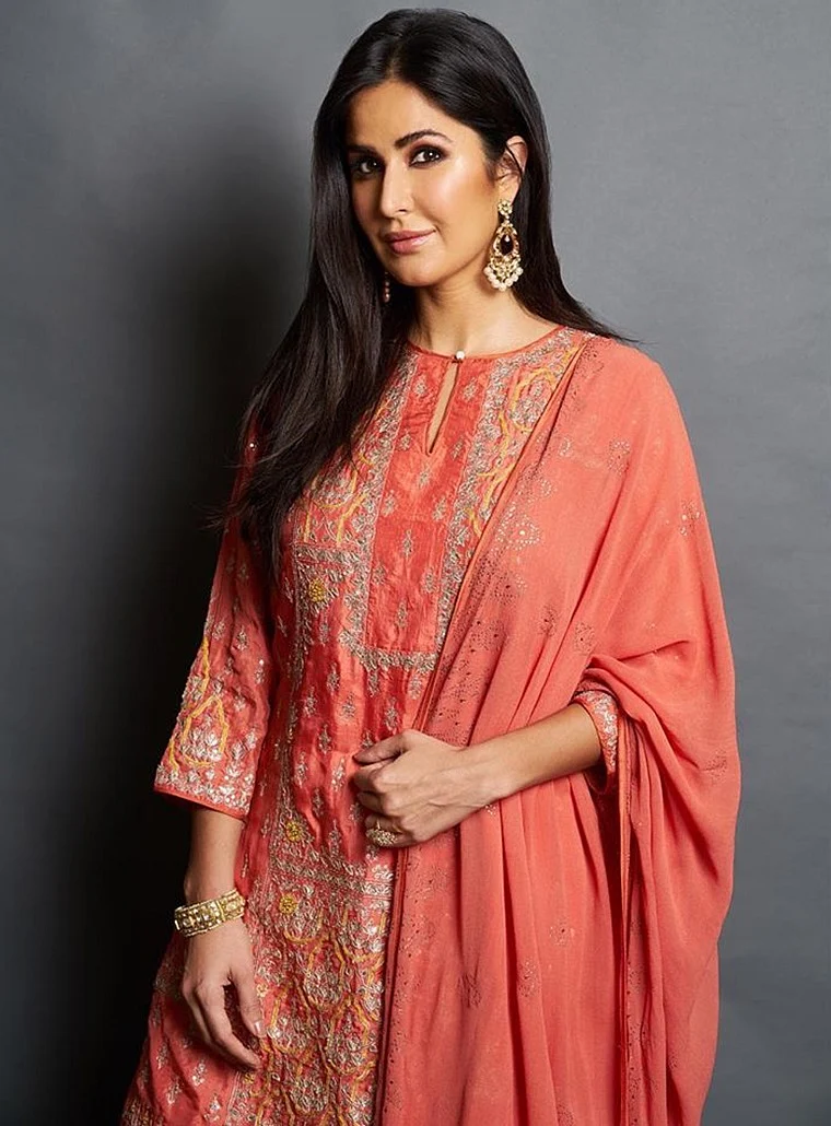 Katrina Kaif's look is as simple as it gets. This comfy salwar suit with a dupatta is light on sight that highlights its delicate embroidery.
