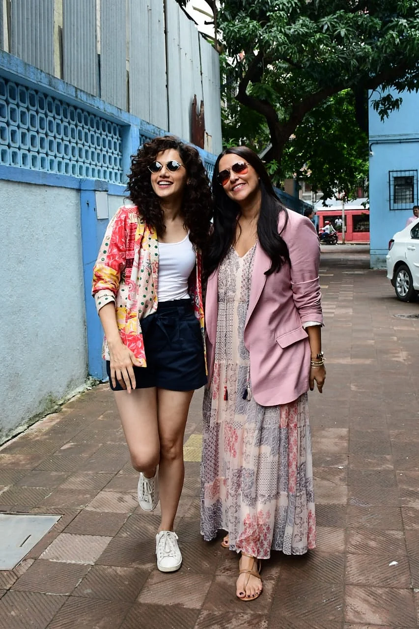 Neha Dhupia spotted with Taapsee Pannu after the recording of her podcast show No Filter Neha - Season 4