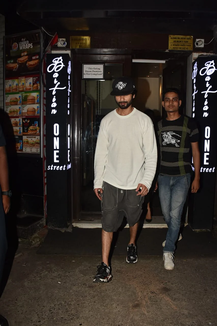 Shahid Kapoor spotted yesterday with his Mother in law and wife Mira Rajput at Bastian in Bandra.