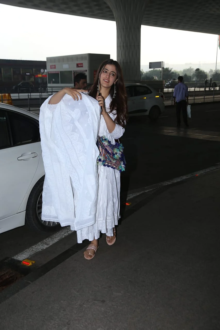 Nupur Sanon makes her airport fashion debut in a pristine white anarkali suit