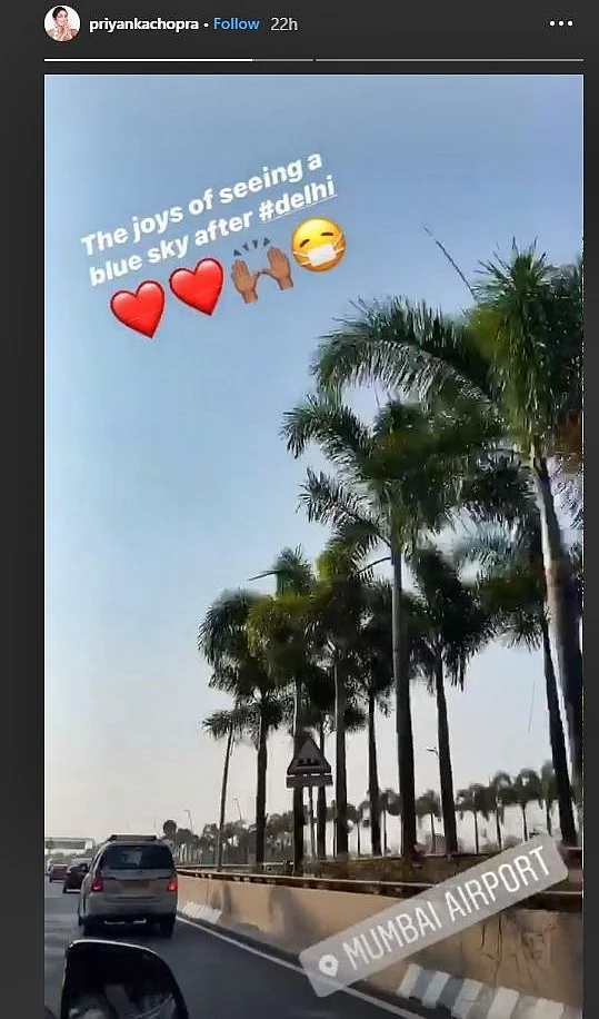 Priyanka Chopra is happy to see Mumbai's blue sky after leaving Delhi