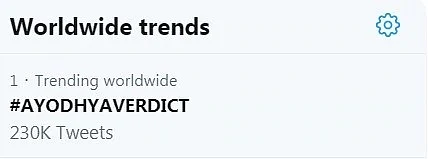 #AyodhyaVerdict trends on Twitter worldwide after SC pronounces its verdict