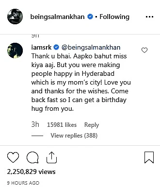 Salman Khan's birthday wish for 'industry's King Khan' SRK is simply adorable