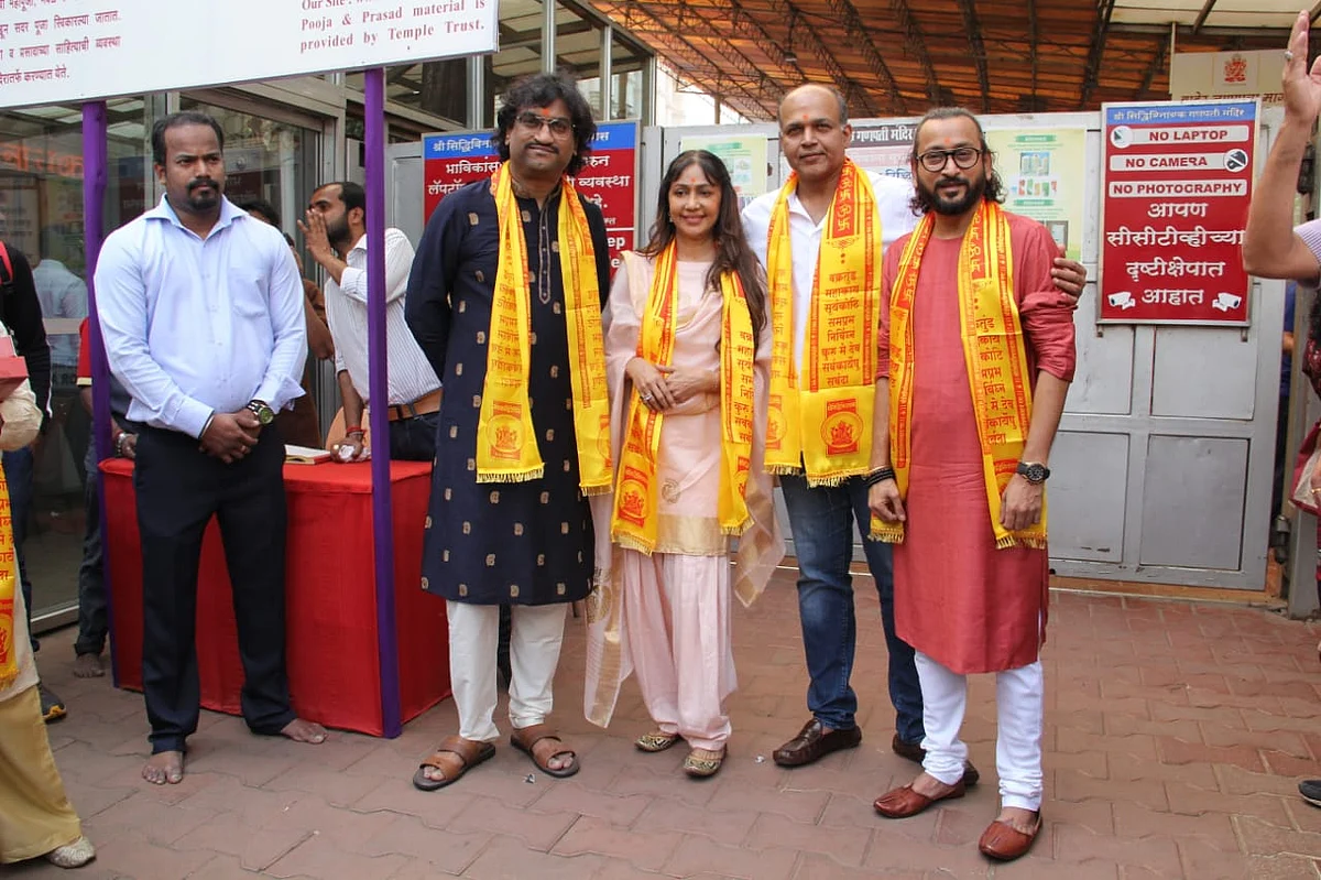 Ashutosh Gowariker with music composers Ajay Atul at Siddhivinayak Temple to take blessings before song launch.