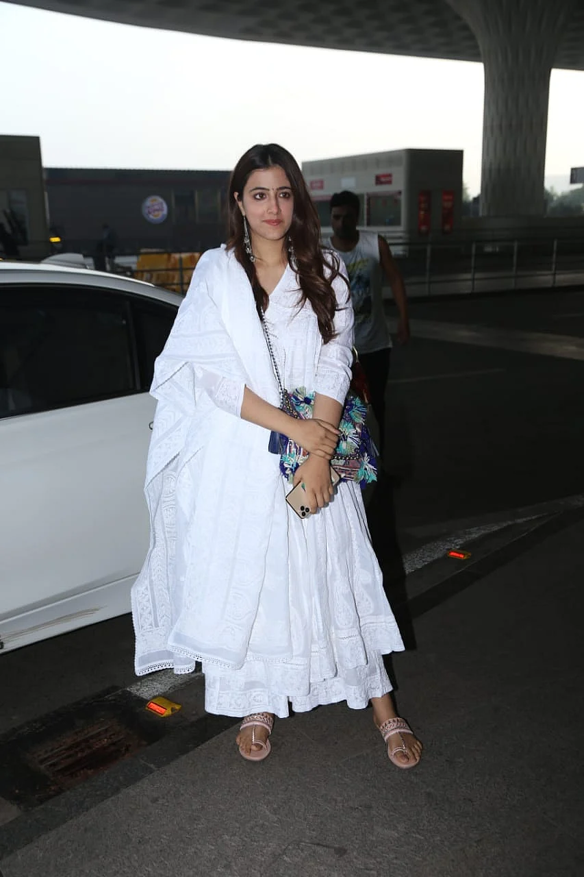 Nupur Sanon makes her airport fashion debut in a pristine white anarkali suit