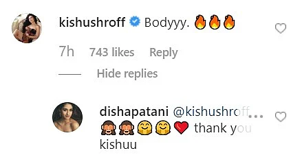 Krishna Shroff and Disha Patani's exchange of comments