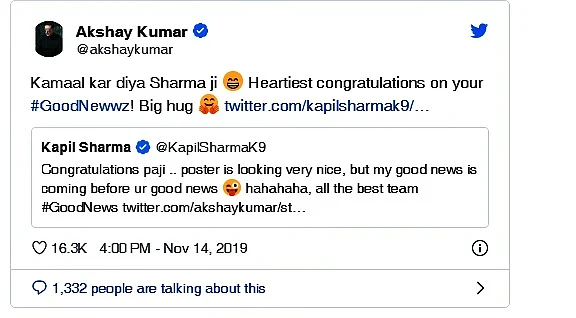 Akshay Kumar and Kapil Sharma engage in hilarious Twitter banter over 'Good Newwz'