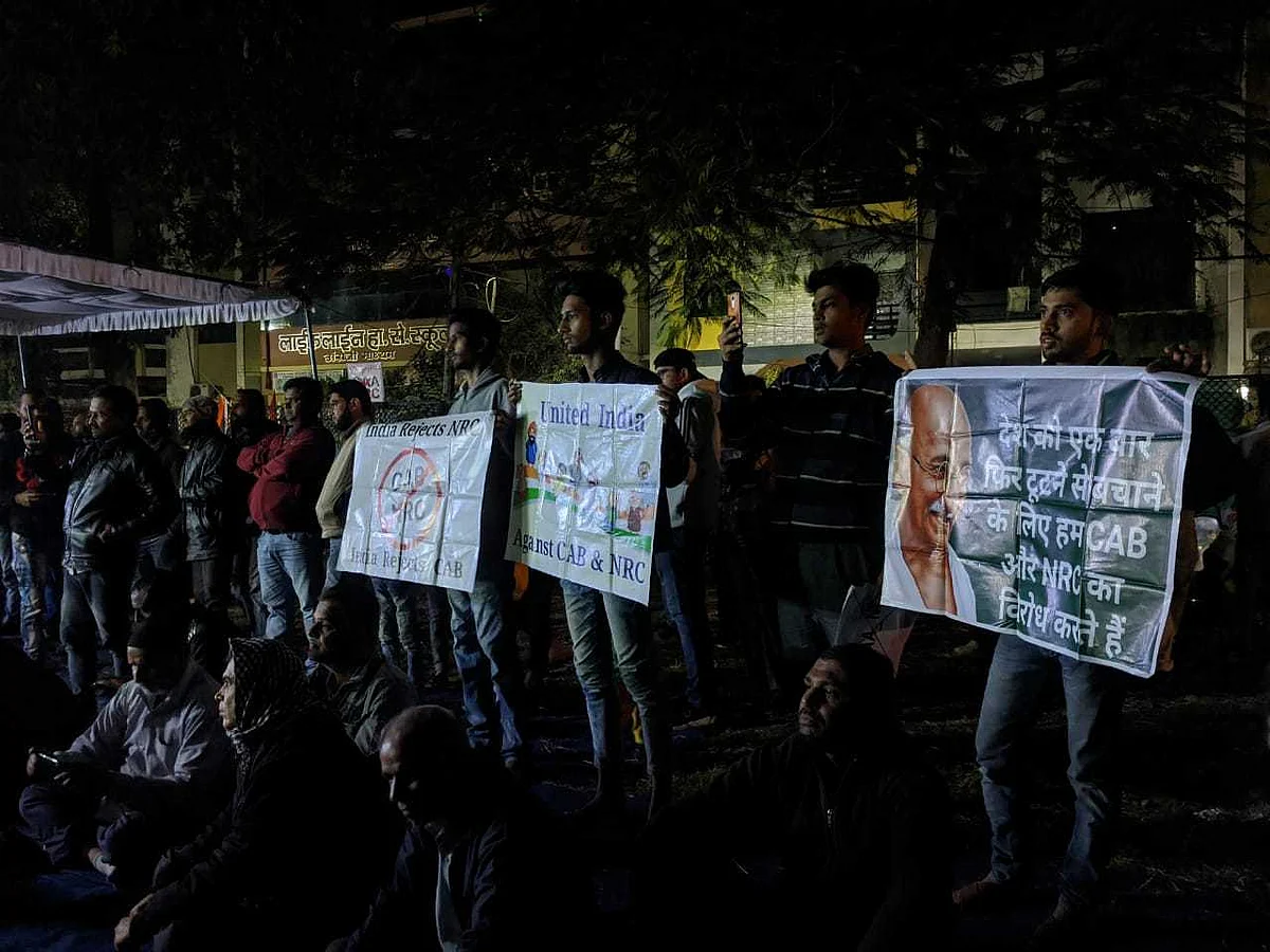 The protest continued at night.