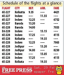 Indore: Flight to Jodhpur, Baroda from March 29