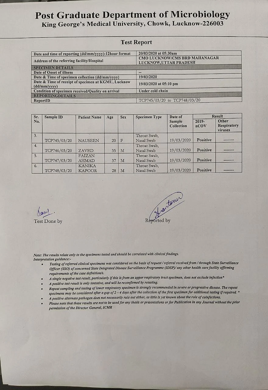 Kanika Kapoor's family point out her coronavirus positive report said she was a 28-year-old male